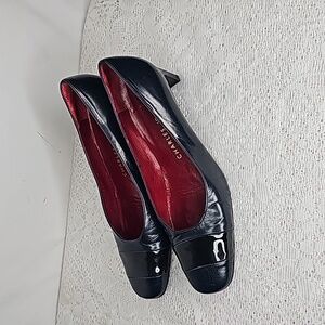 Charles Jourdan Paris VINTAGE blue leather slip on heels pumps sz 7.5